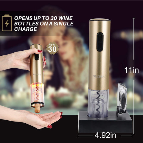 Secura electric wine opener viewed from top on countertop.