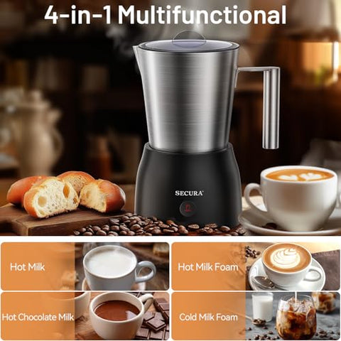 Secura frother hot milk and foam function in action