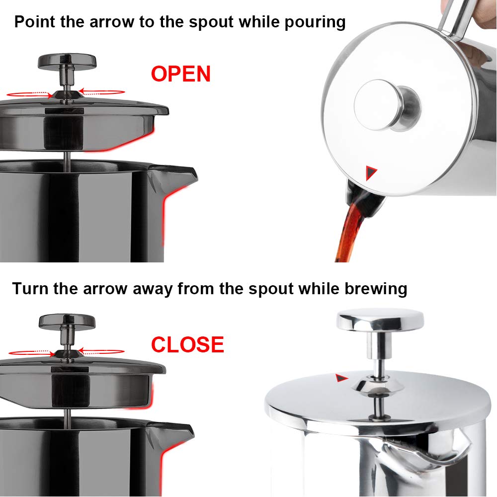 Secura French Press with a 3-layer stainless steel filter for fuller flavor