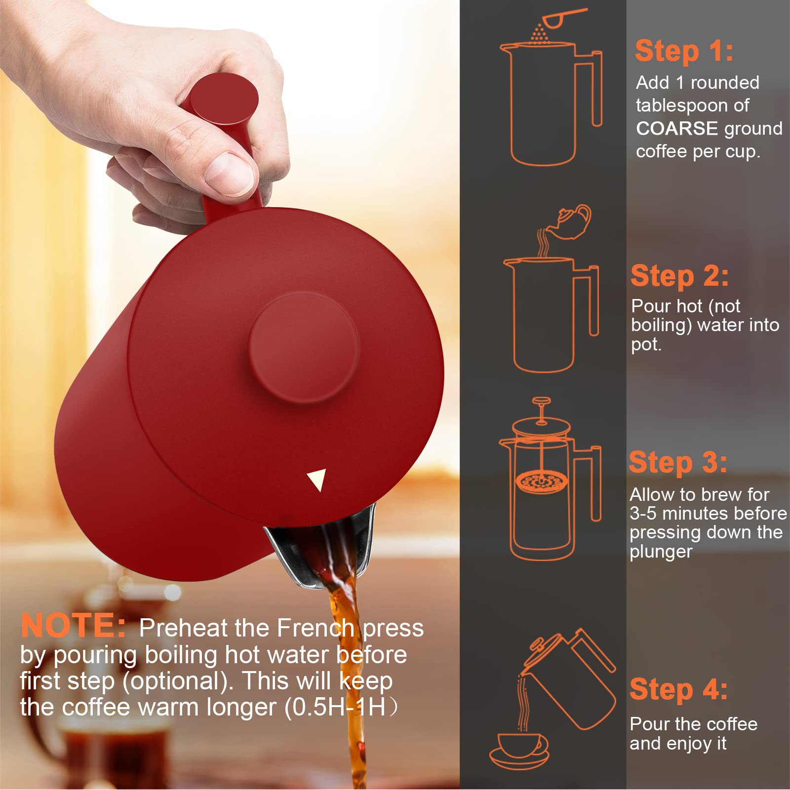 Secura French Press 34oz capacity label on side