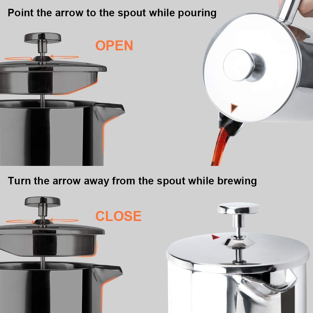 Secura French Press 50oz with 3-layer filter ensures fuller flavor and easy cleaning.