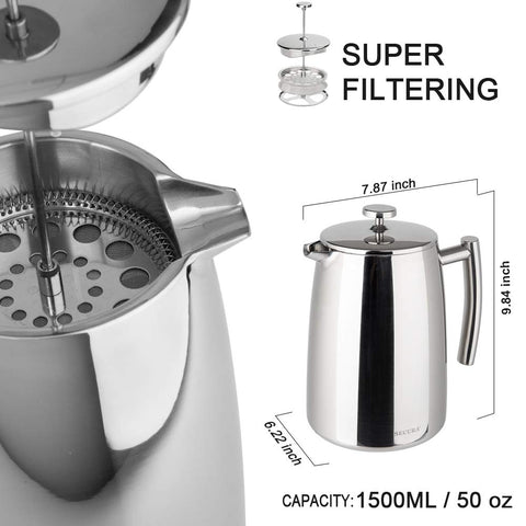 Secura French Press 3-layer filter close-up highlighting potential for rich flavor