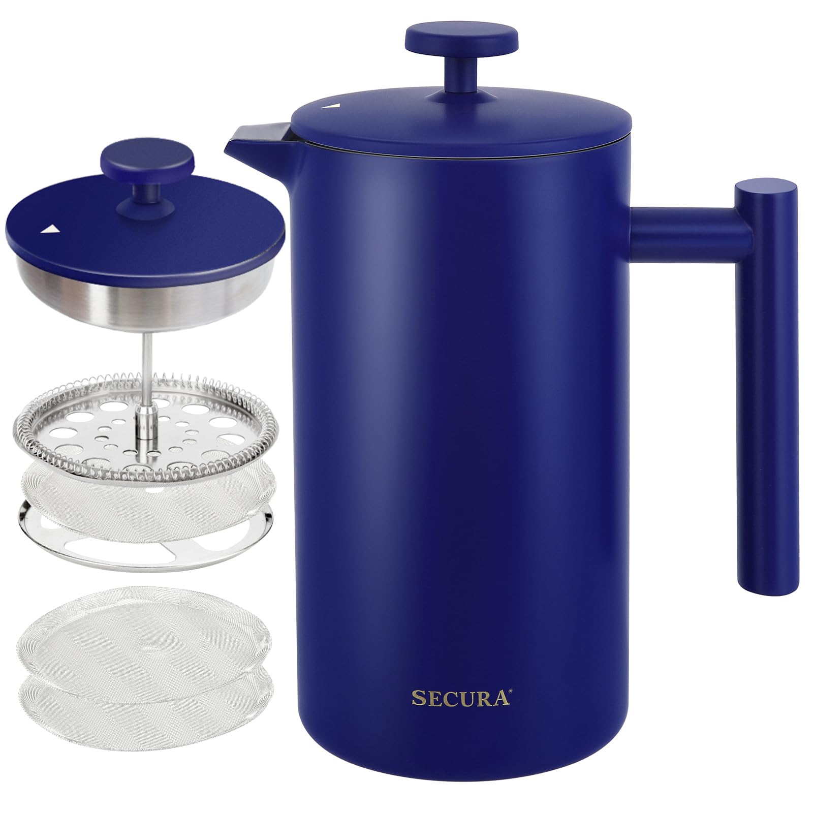 Secura French Press blue stainless steel body for daily durability