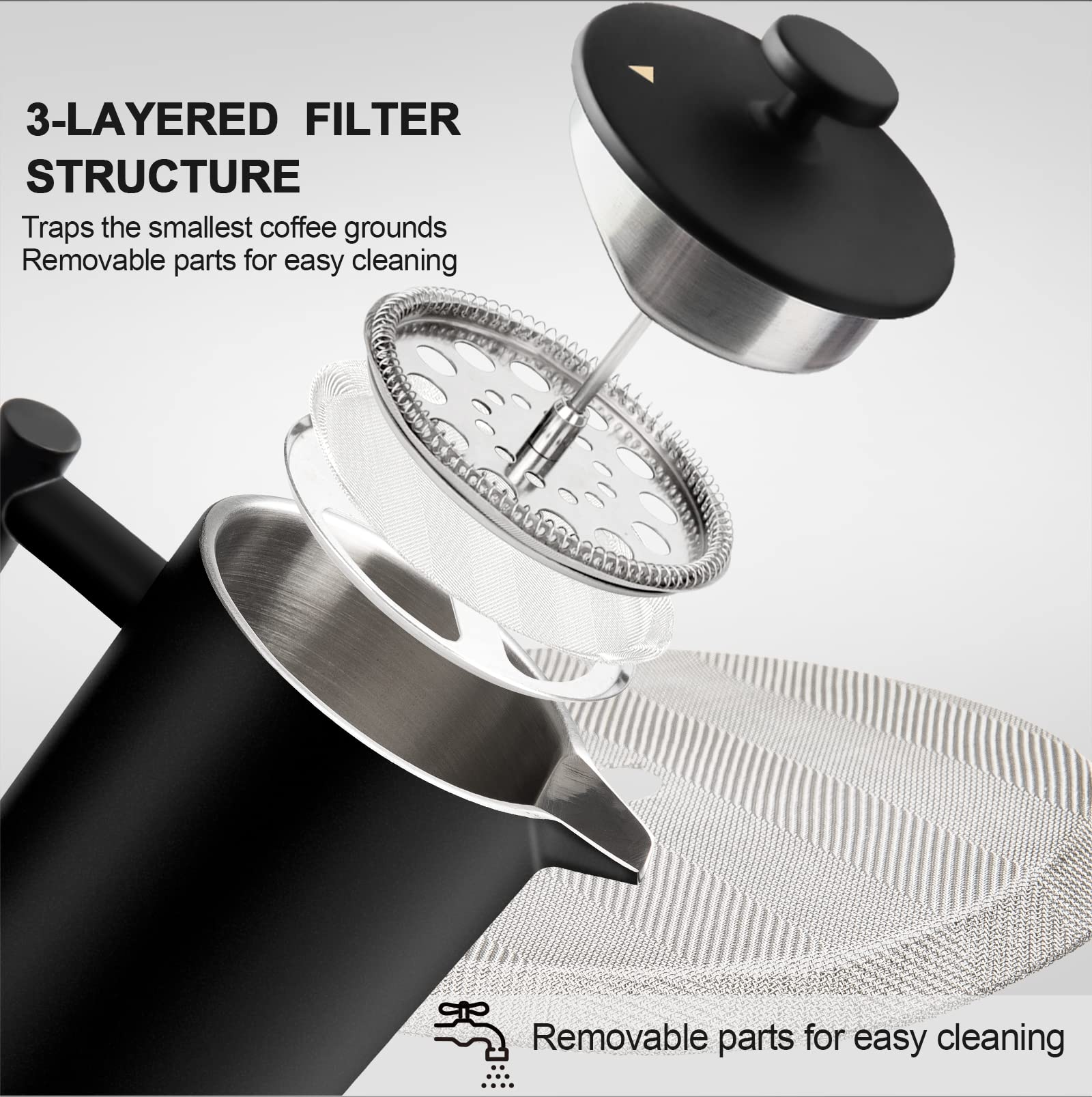 Secura French Press on a kitchen counter showcasing compact design for home or office use