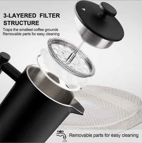 Secura French Press on a kitchen counter showcasing compact design for home or office use