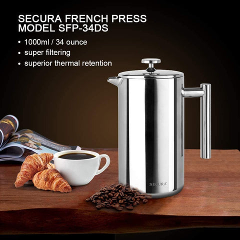 Secura French Press parts are dishwasher-safe for easy cleaning