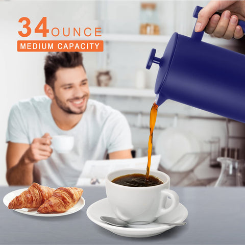 Secura French Press double-wall insulation keeps coffee hot longer