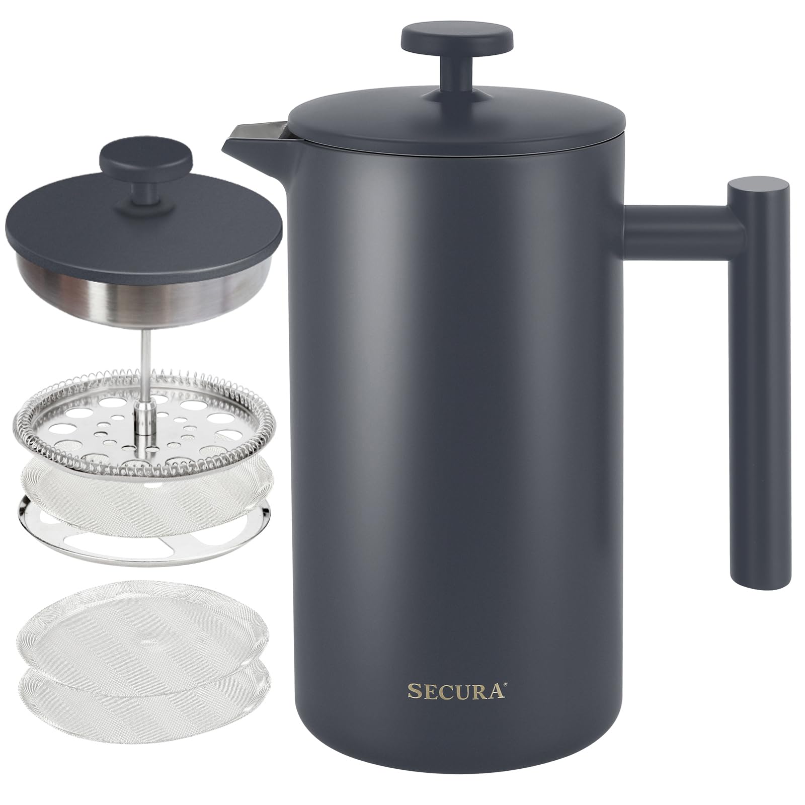 Secura French Press exterior stainless steel body for durable daily use.