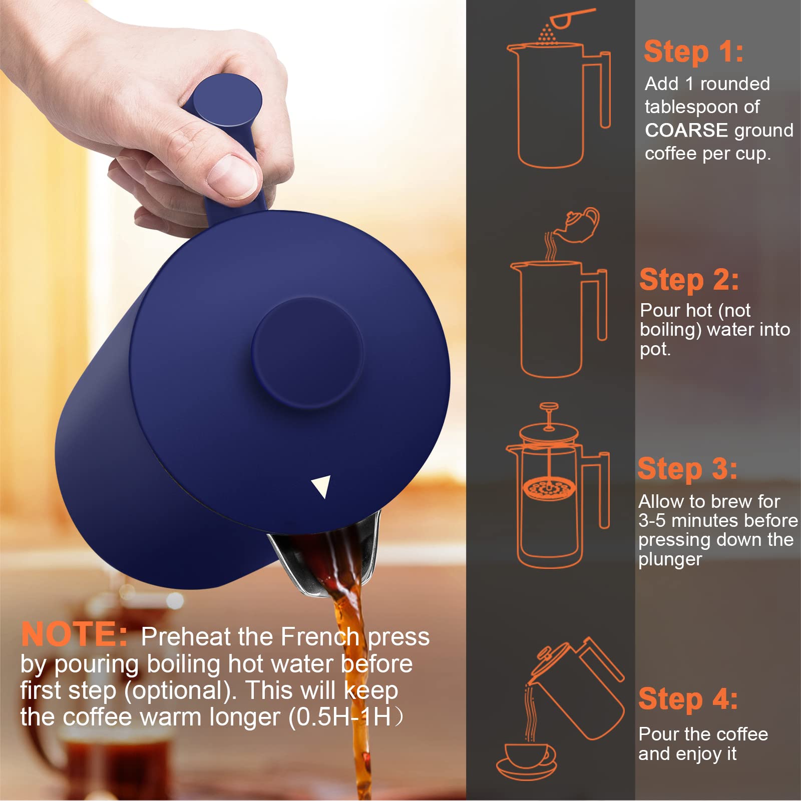 Secura French Press 3-layer filter preserves robust flavor