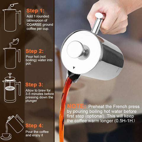 Secura French Press heat preservation design keeps coffee hot longer