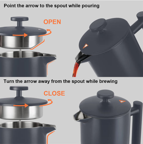 Secura French Press pour spout for steady, mess-free pouring.