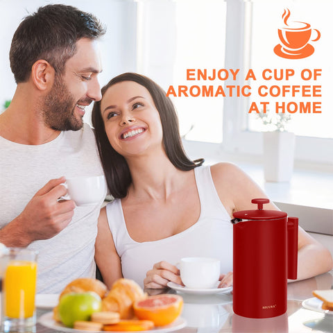 Secura French Press red handle and logo detail