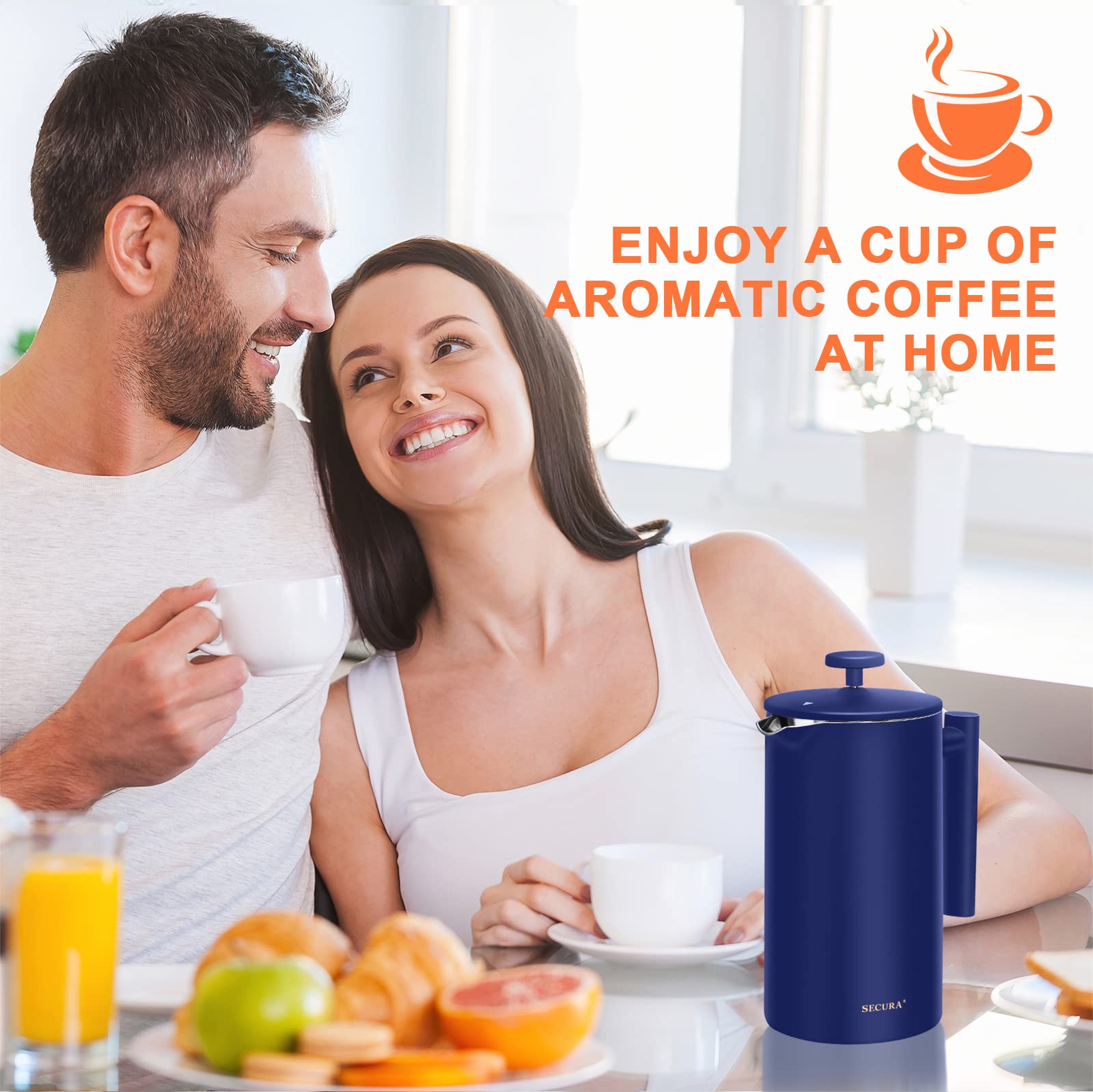 Secura French Press ready to pour into your mug