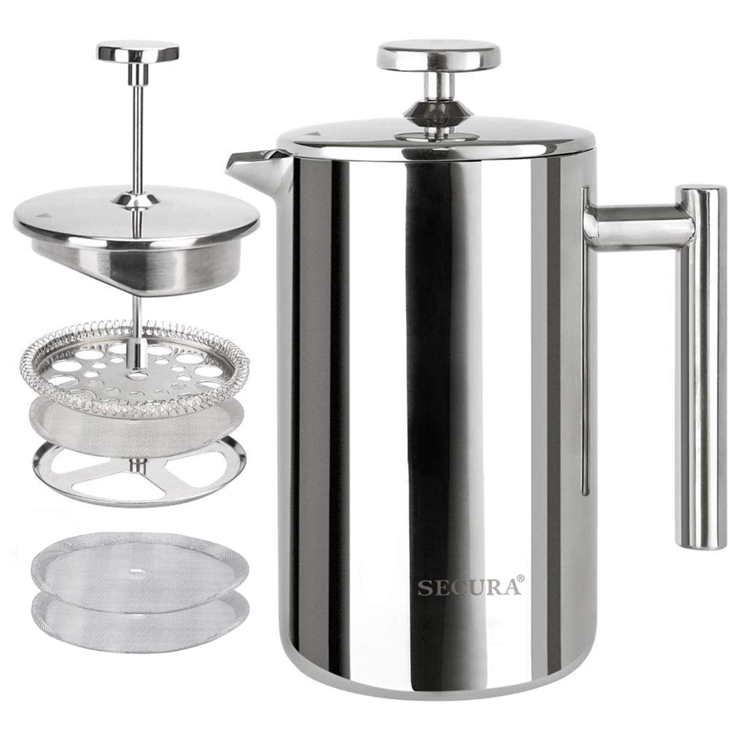 Secura French Press with a stainless steel body for durable performance and even heat distribution