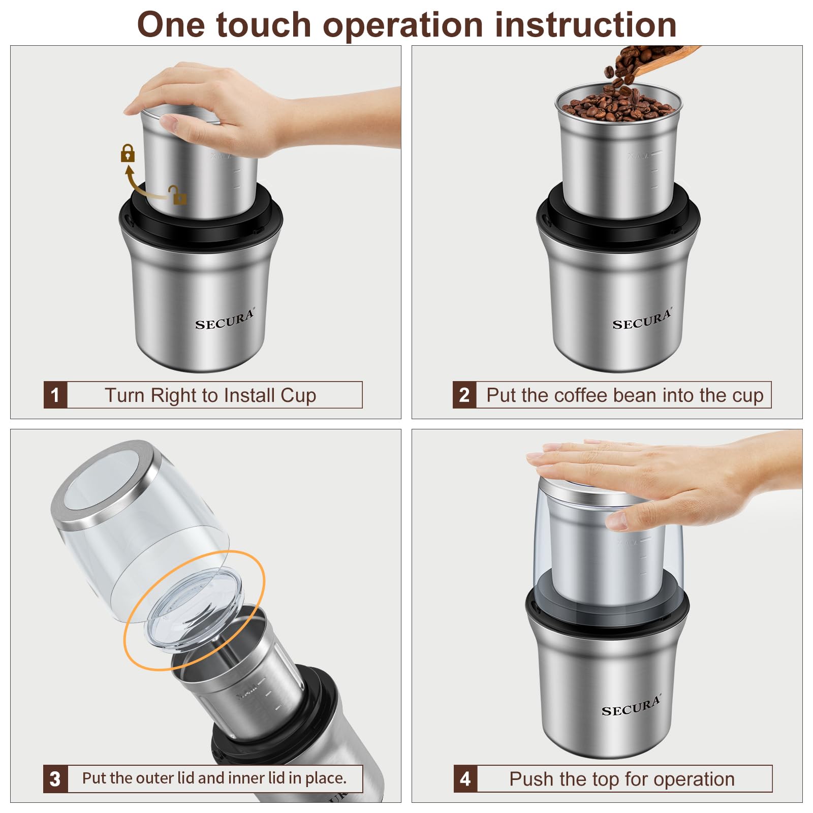 Powerful 200W motor on the Secura grinder maintains steady RPM.