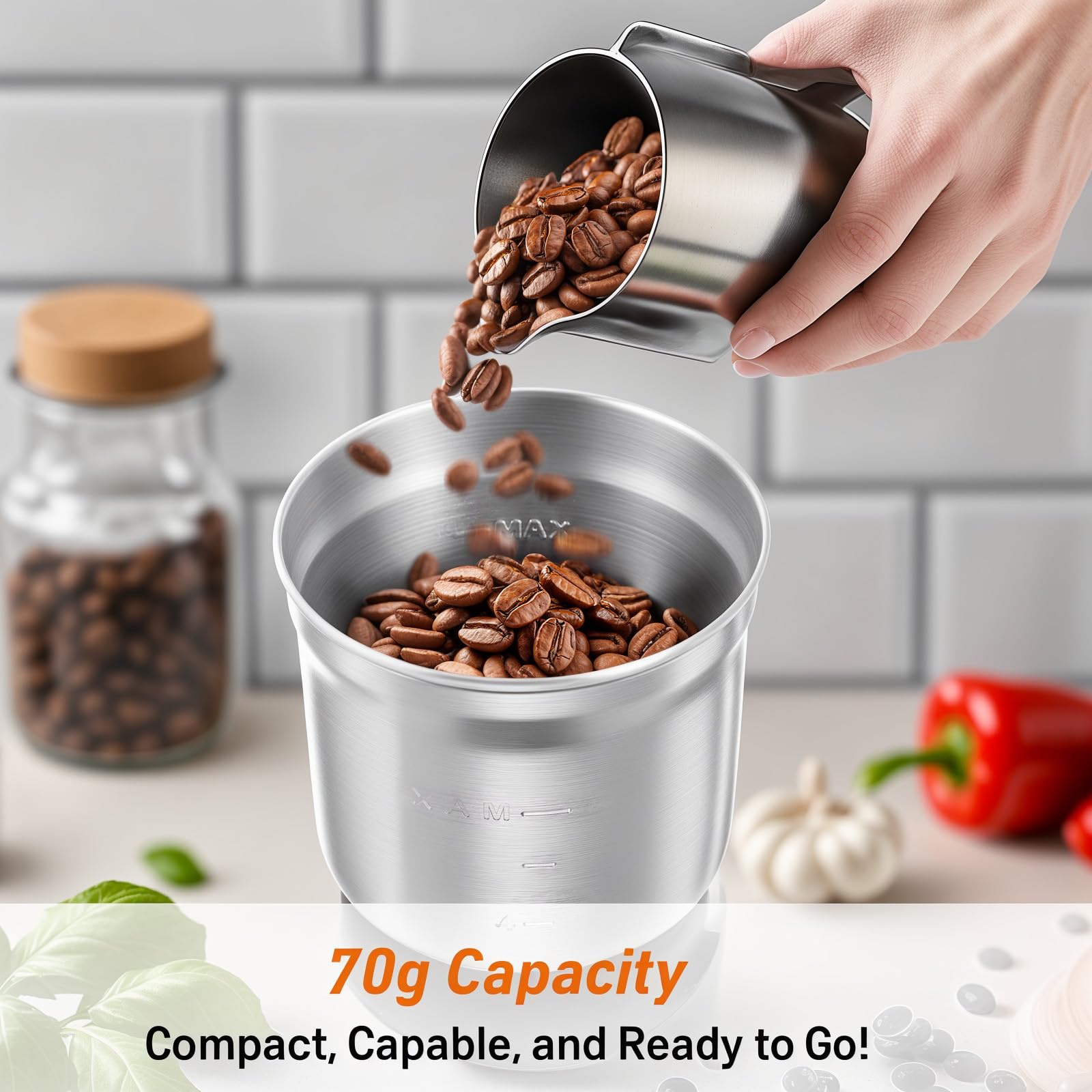 Dishwasher-safe bowl on the Secura grinder for quick post‑use cleaning.