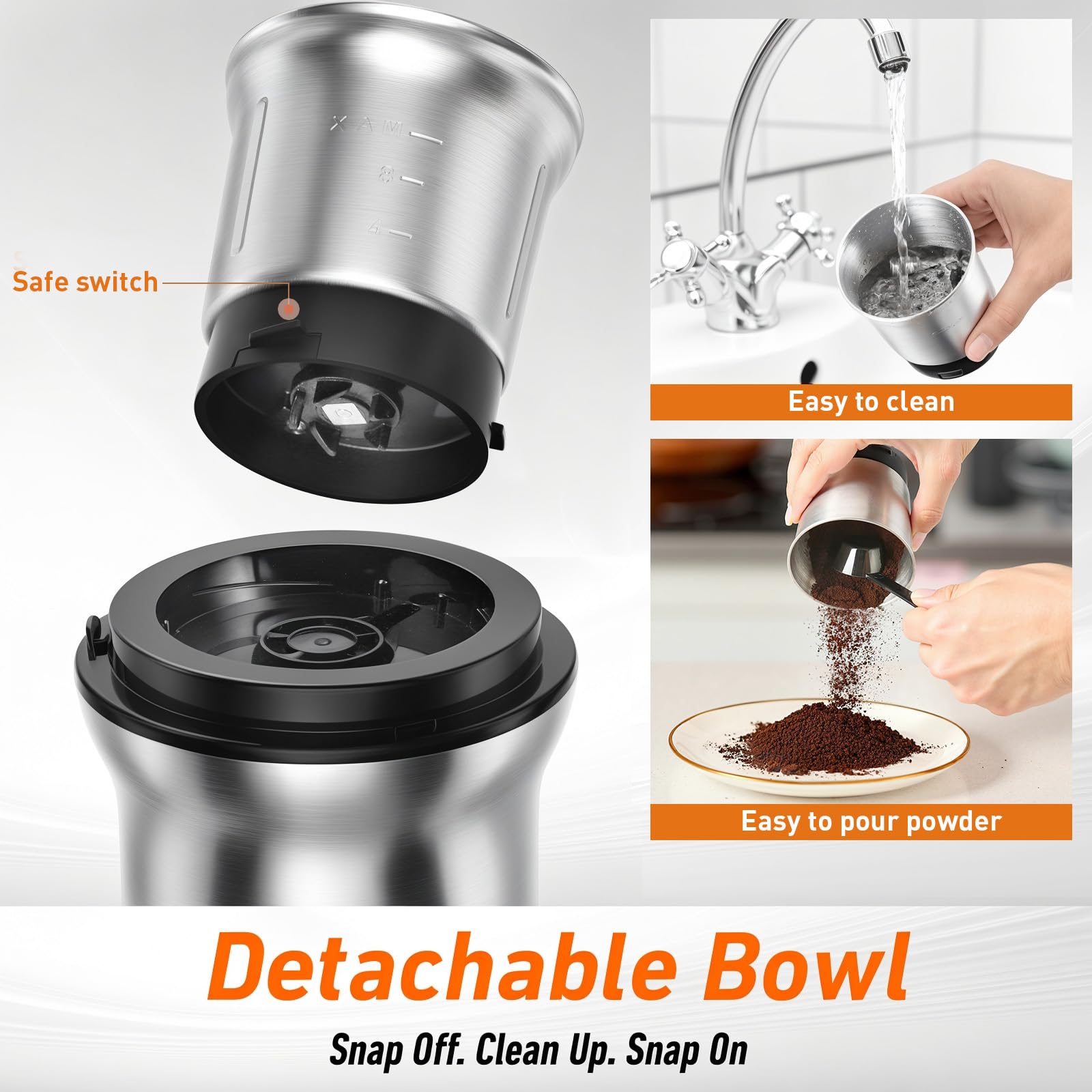 Built-in overheat protection on the Secura grinder protects the motor.