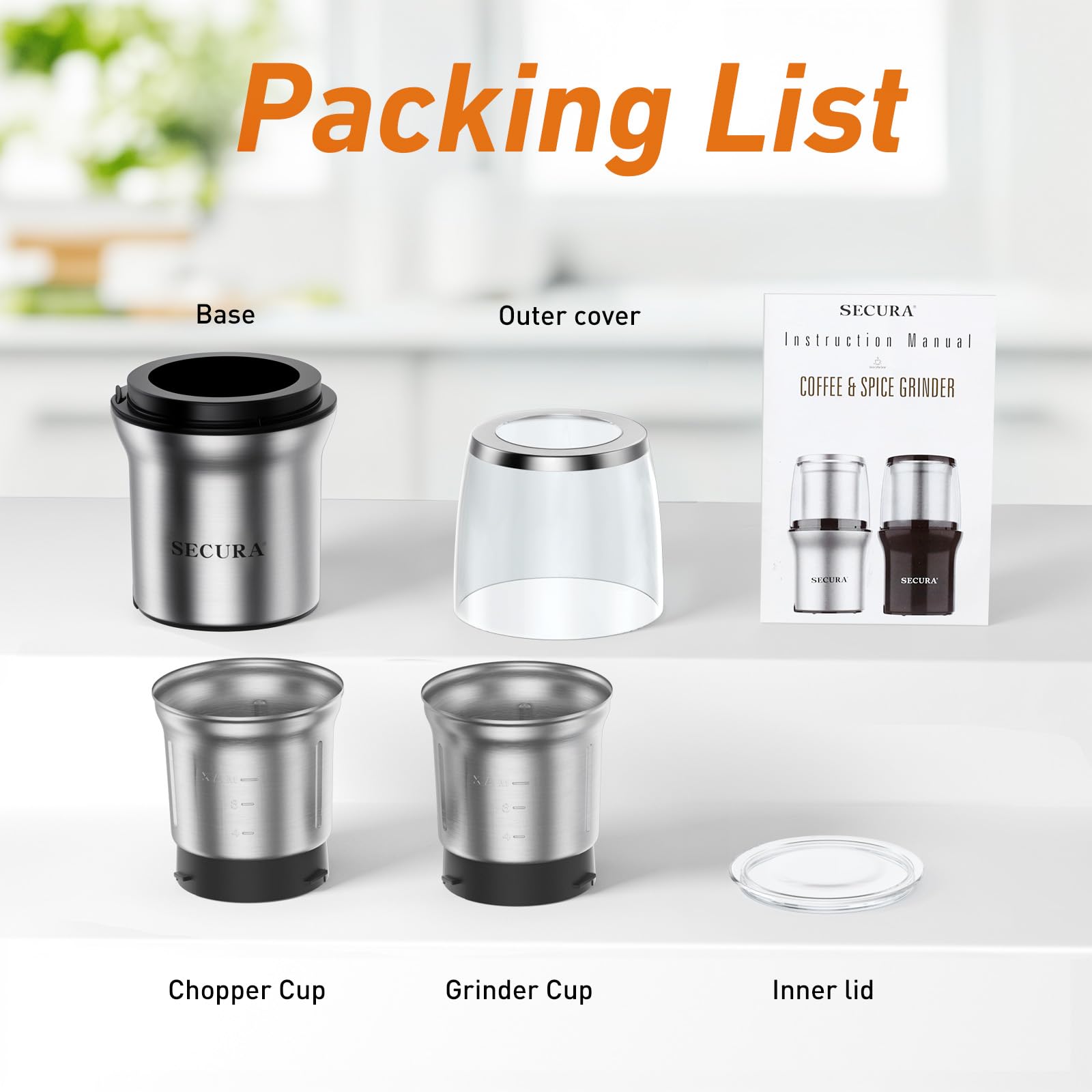 Secura grinder ideal for grinding fresh beans or whole spices to preserve aroma.