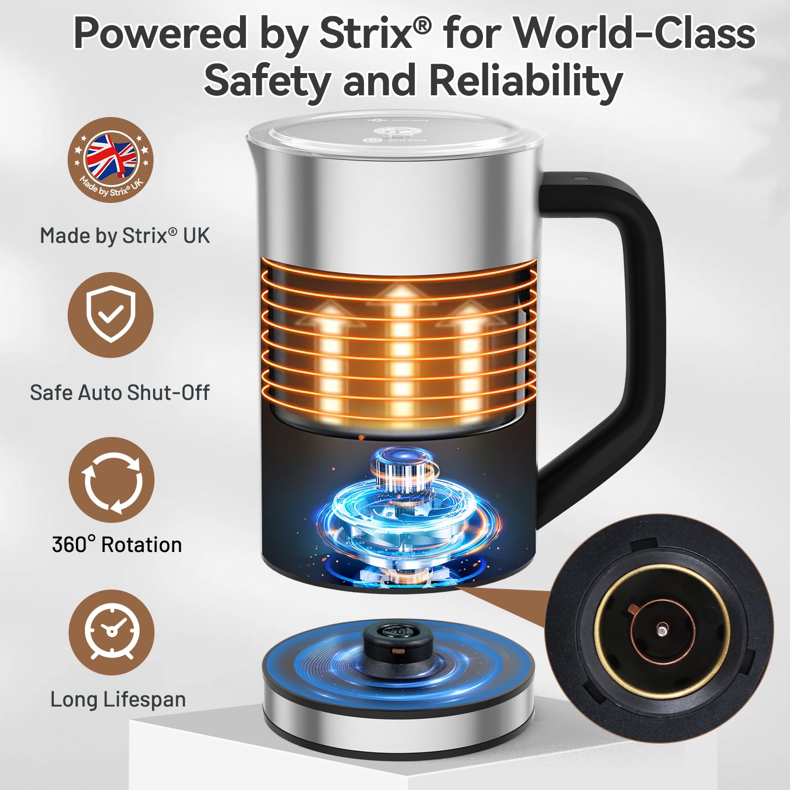 Secura milk frother detachable base for easy cleaning after use