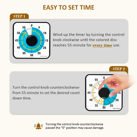 Secura blue timer with magnetic back mounted on a fridge for classroom use.