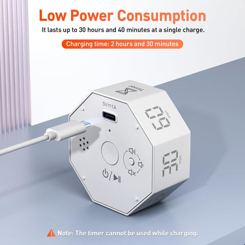 Secura Pomodoro Timer USB charging powers the unit without batteries