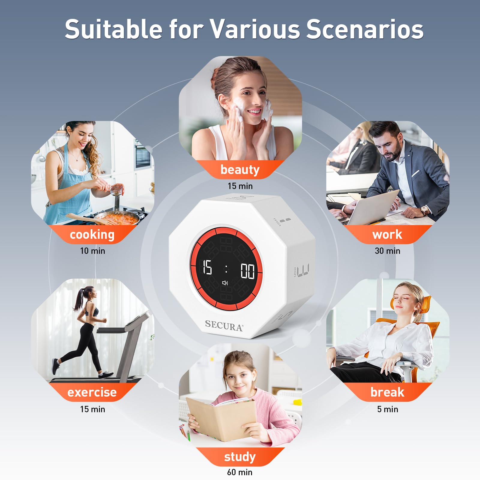 Secura Pomodoro Timer volume control for silent or loud alerts