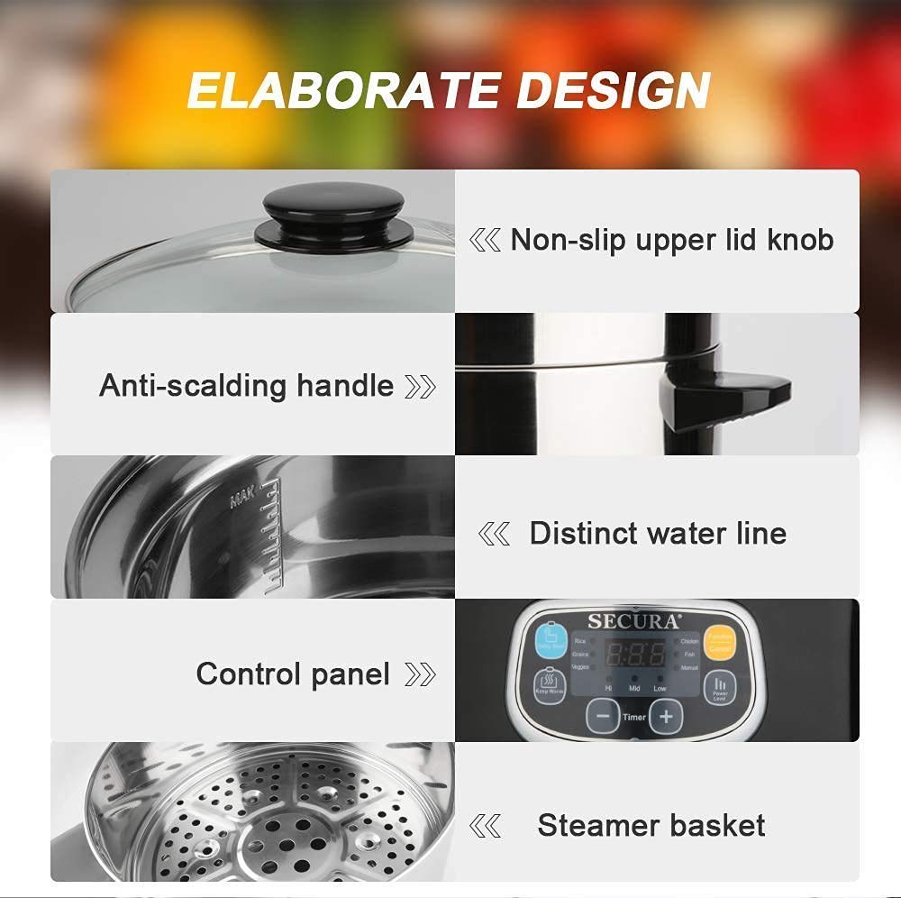 Secura steamer with LED display for precise timer and control