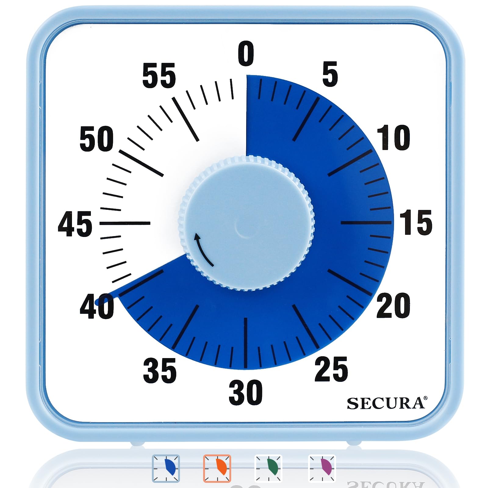 Secura 7.5-inch navy blue visual timer front view showing clear countdown