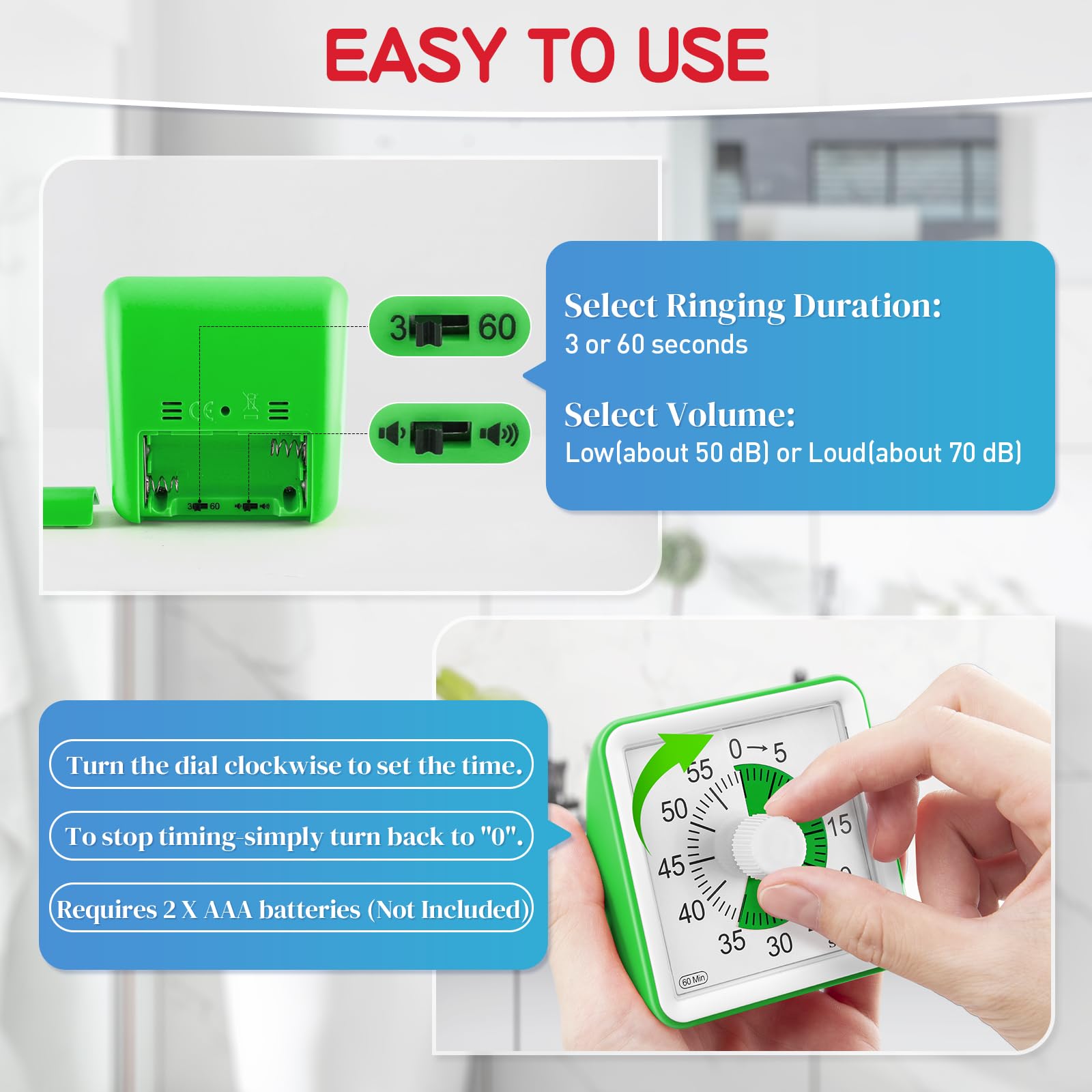 Secura visual timer green disc shows remaining time for students.