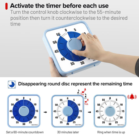 Secura navy blue timer on refrigerator with magnetic backing for quick placement