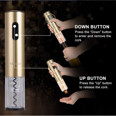 Secura electric wine opener corking a bottle smoothly.