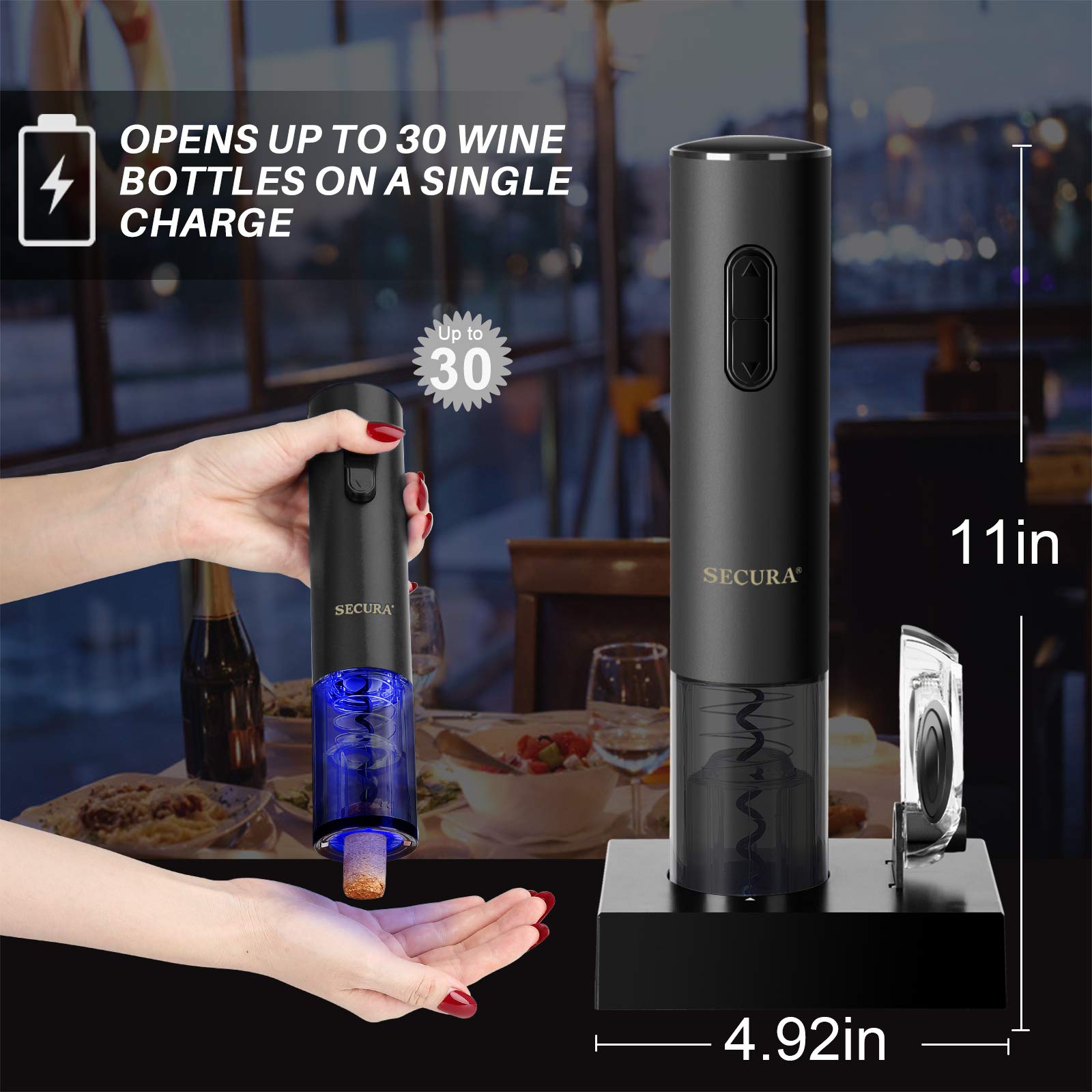 Secura electric wine opener on charging base for convenient storage.