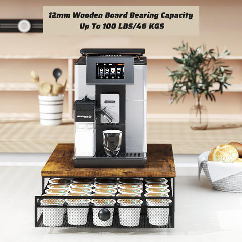 Sedegn Coffee Pod Holder drawer open reveals secure anti-fall retainer for pods.