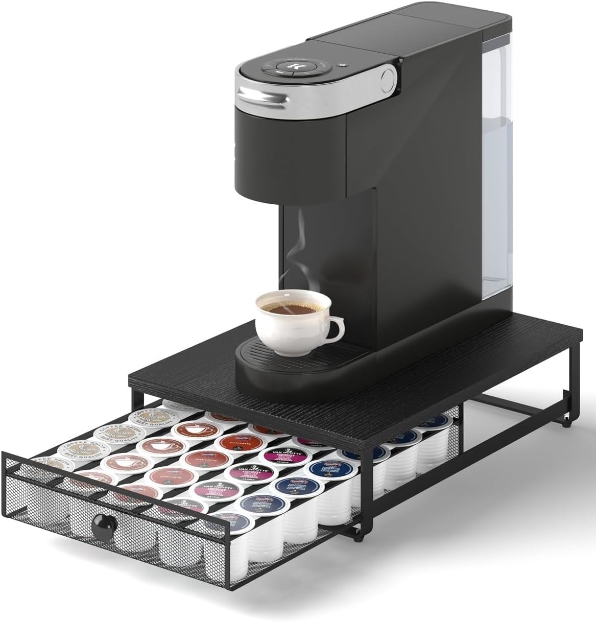 Sedegn coffee pod holder front view with five-row drawer for 35 pods