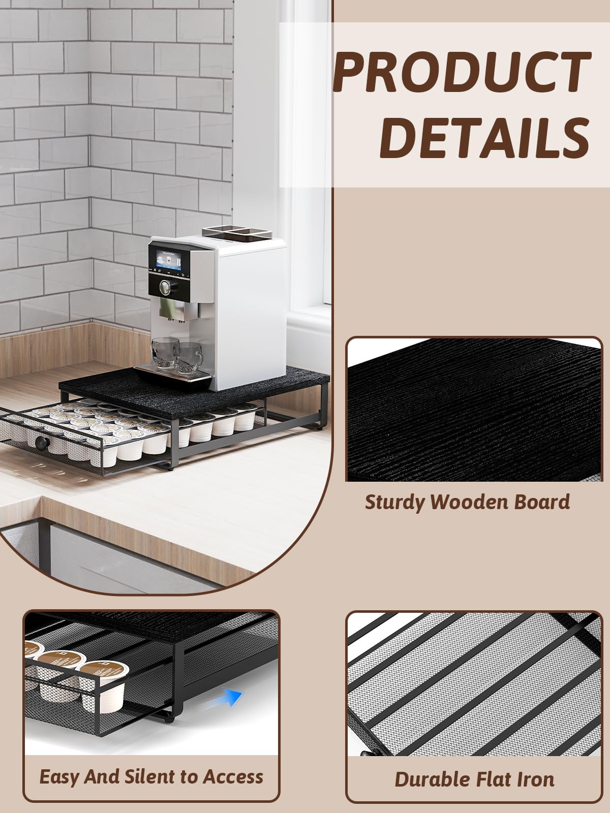 Sedegn under the coffee machine placement saves counter space