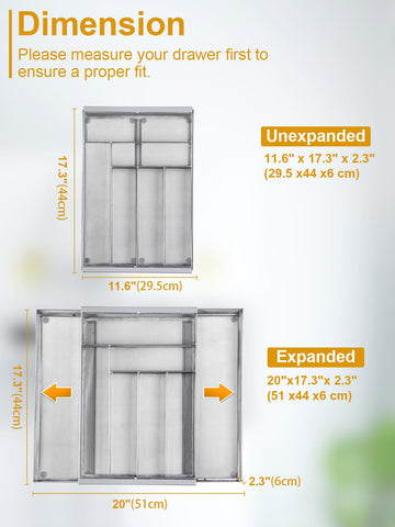 Sedegn expandable silverware tray side profile highlights adjustable width for larger drawers