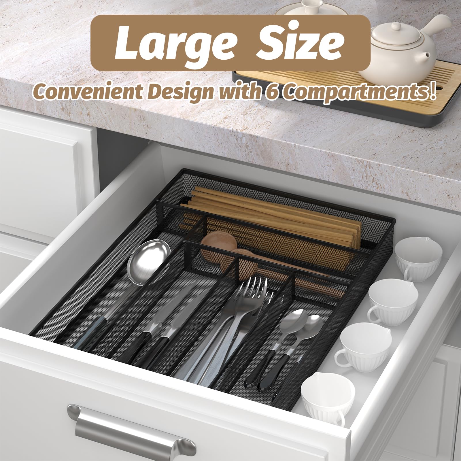 Sedegn kitchen drawer organization in mesh tray keeps cutlery neatly separated.