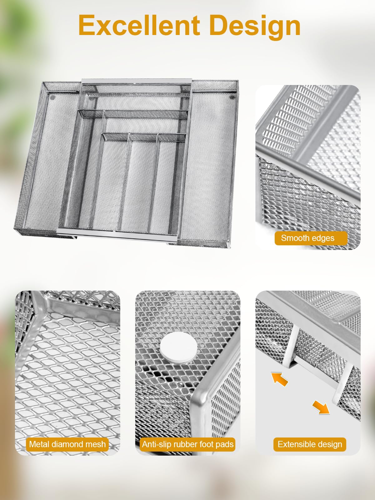 Sedegn metal drawer organizer in-drawer view emphasizes durable, rust-resistant construction