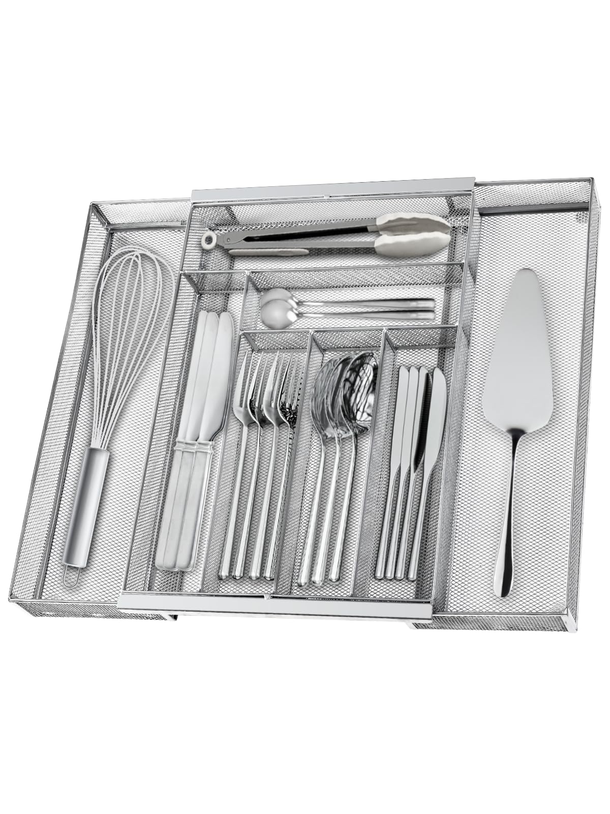 Sedegn silverware organizer mesh front view shows spacious compartments for easy access