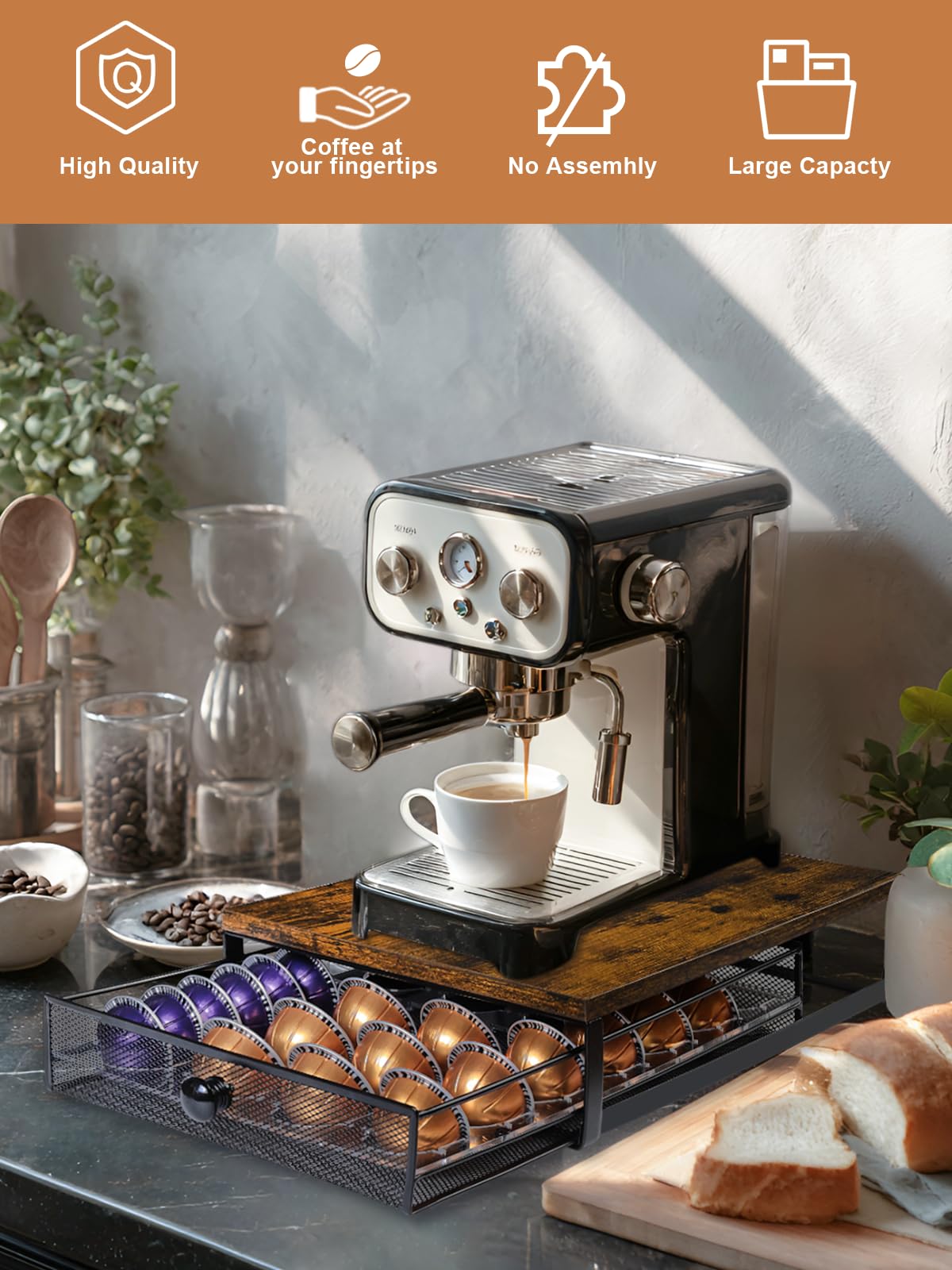 Sedegn Vertuo Pod Drawer with pods shows large capacity.