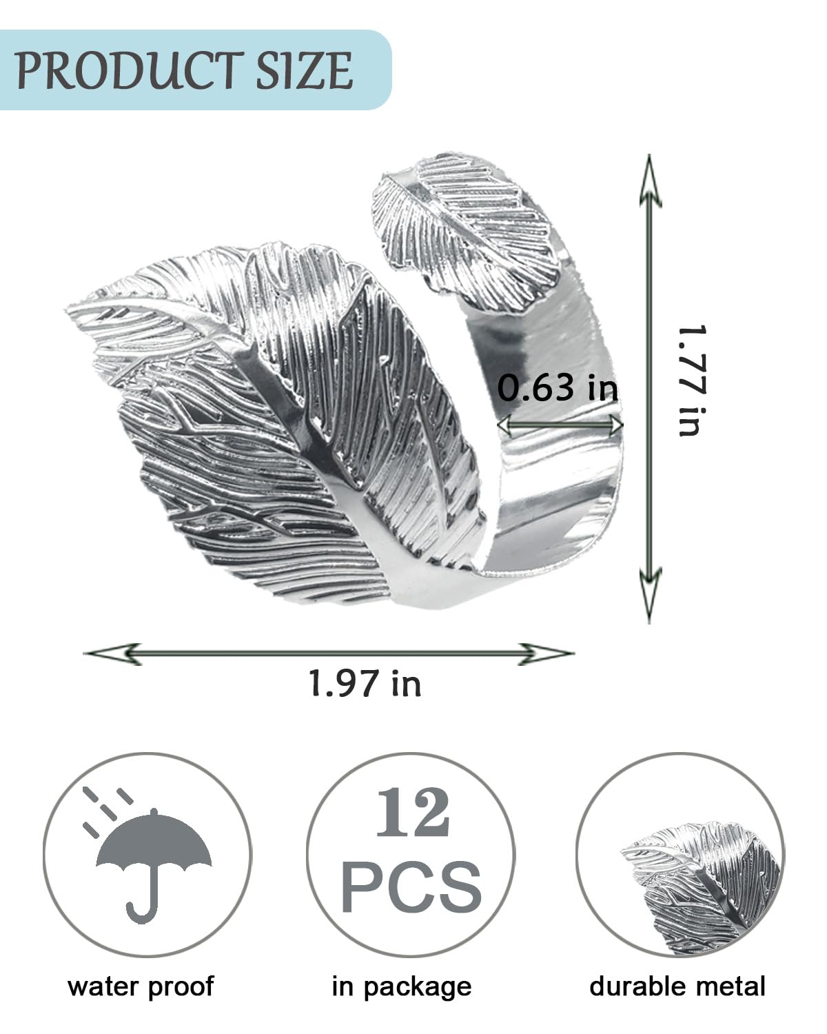 SEEBRIDER napkin rings leaf-detail close-up highlights durable plating.