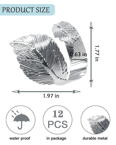 SEEBRIDER napkin rings leaf-detail close-up highlights durable plating.