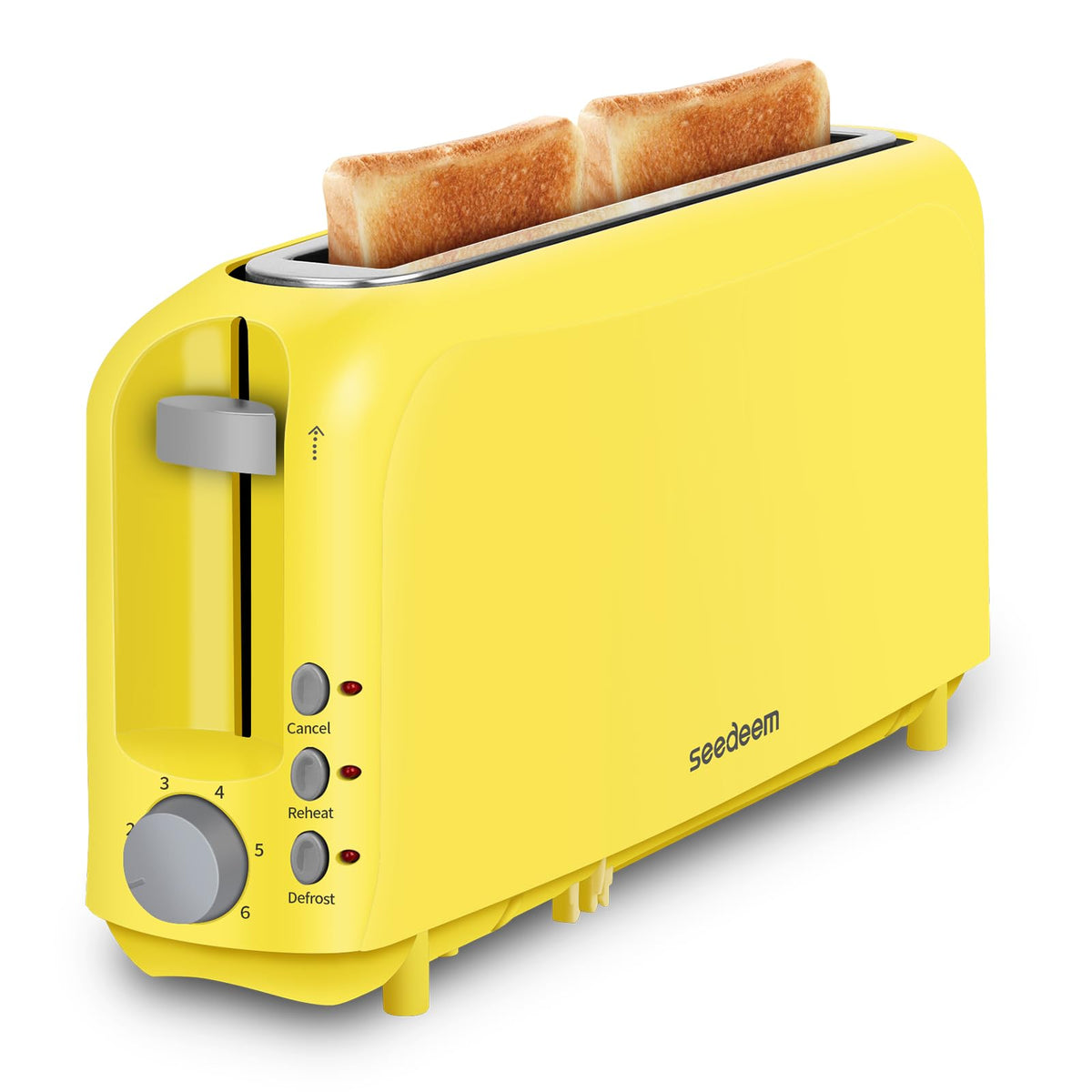 SEEDEEM 2-Slice Slim Toaster front view showing compact counter-space saving design