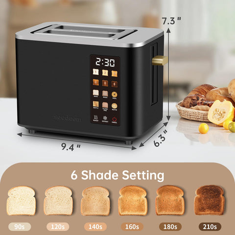 SEEDEEM Toaster 2 Slice defrost function for frozen bread readiness.