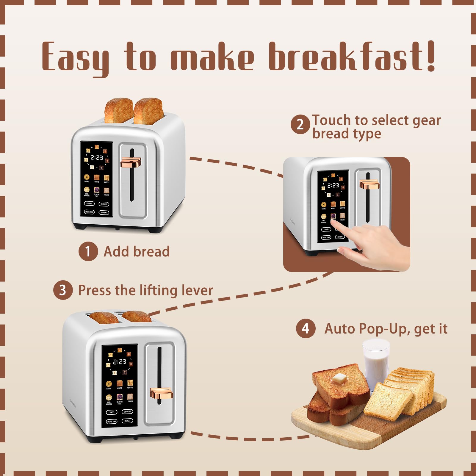 SEEDEEM Toaster 2-Slice defrost and reheat functions for convenience.
