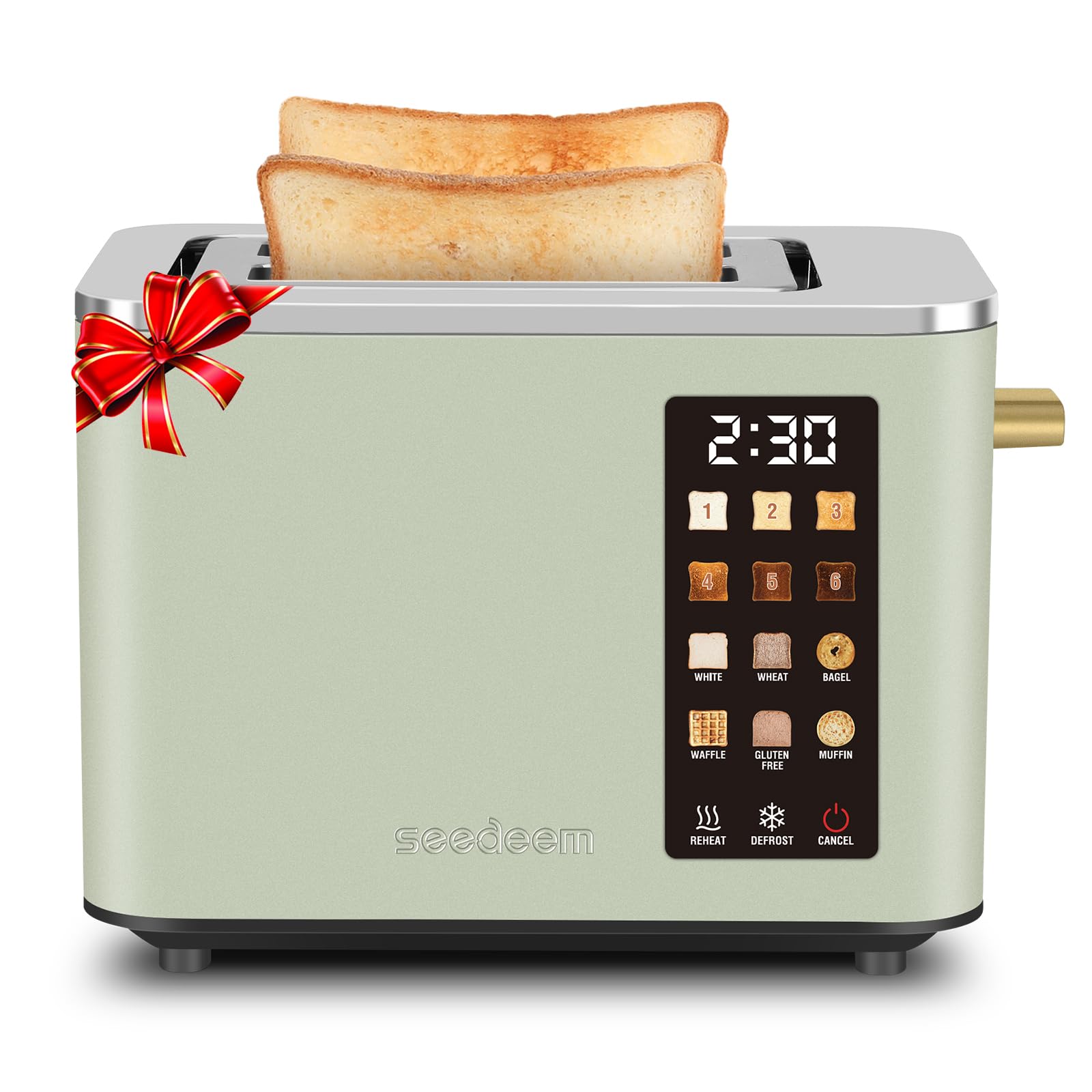 Seedeem Toaster 2 Slice front view in mint green for compact, stylish kitchens