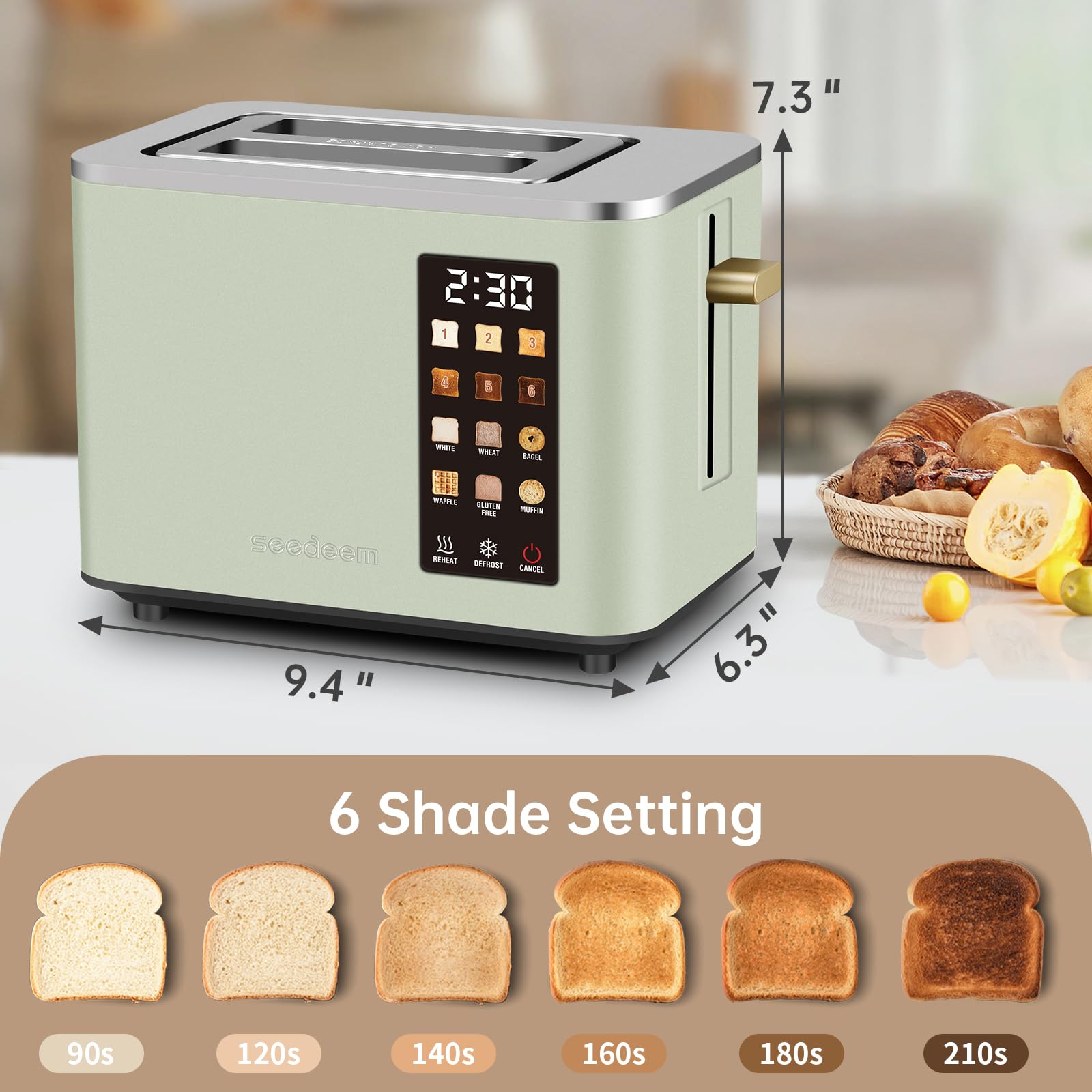 Seedeem Toaster supports various breads like white, wheat, bagel and more