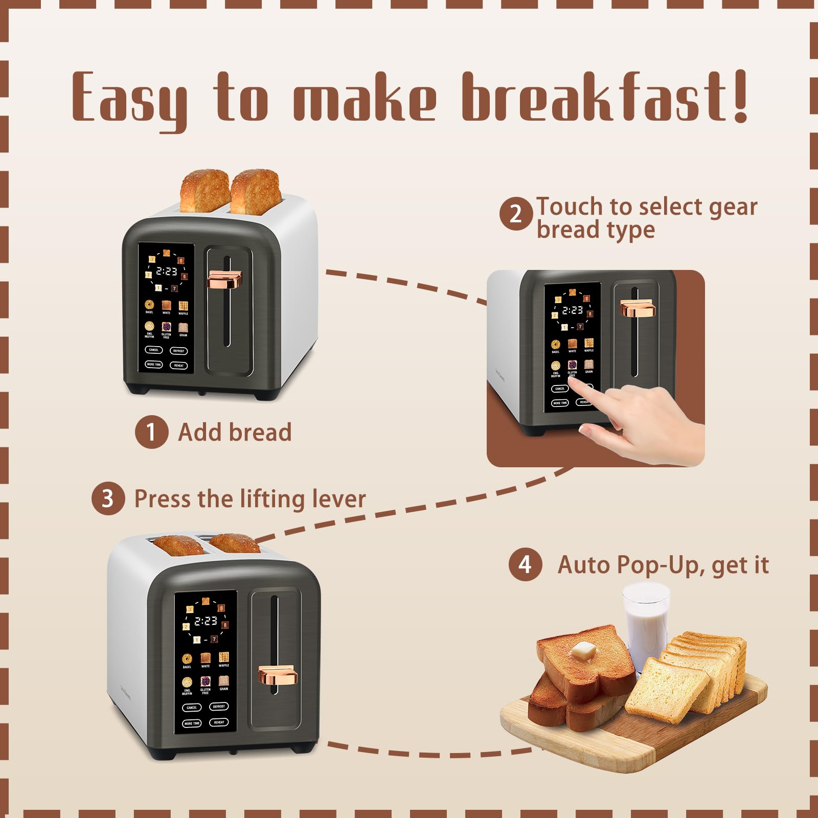 SEEDEEM toaster countdown display helps time each slice.