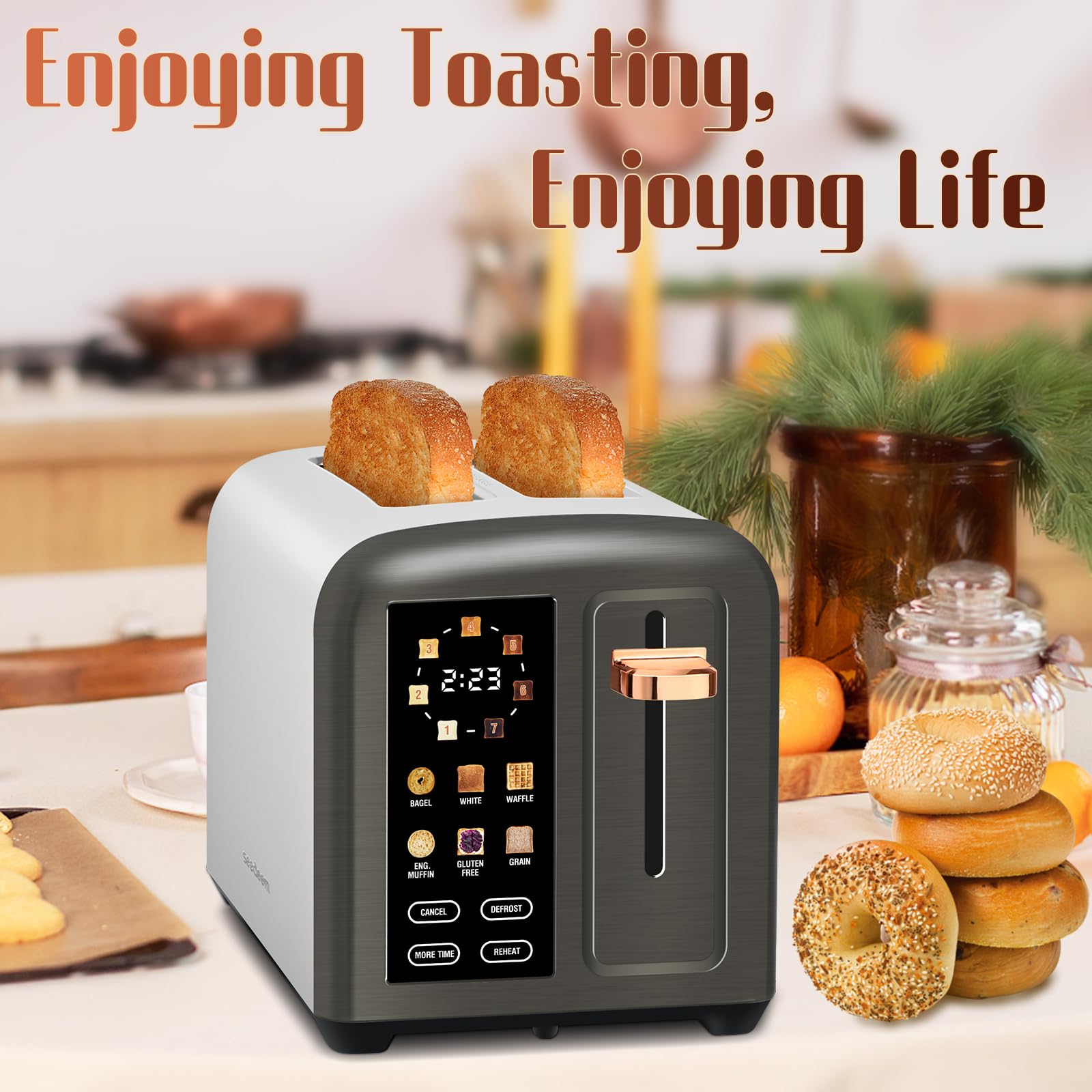 SEEDEEM toaster dark metallic finish adds modern kitchen style.