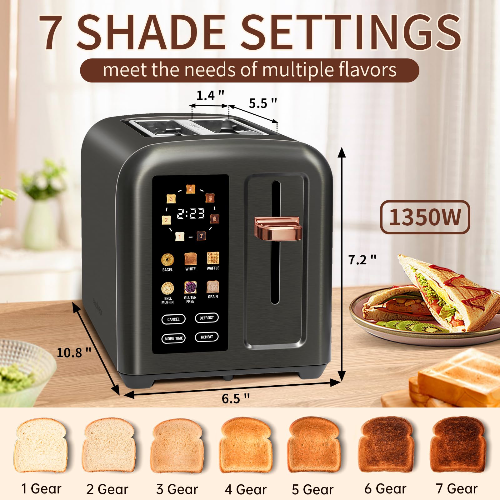 SEEDEEM Toaster LCD display and touch controls for precise toasting